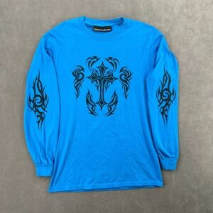 Y2K Nine One Seven Grunge Tee Sz S Blue Graphic‎ Tribal Tattoo Cross Streetwear